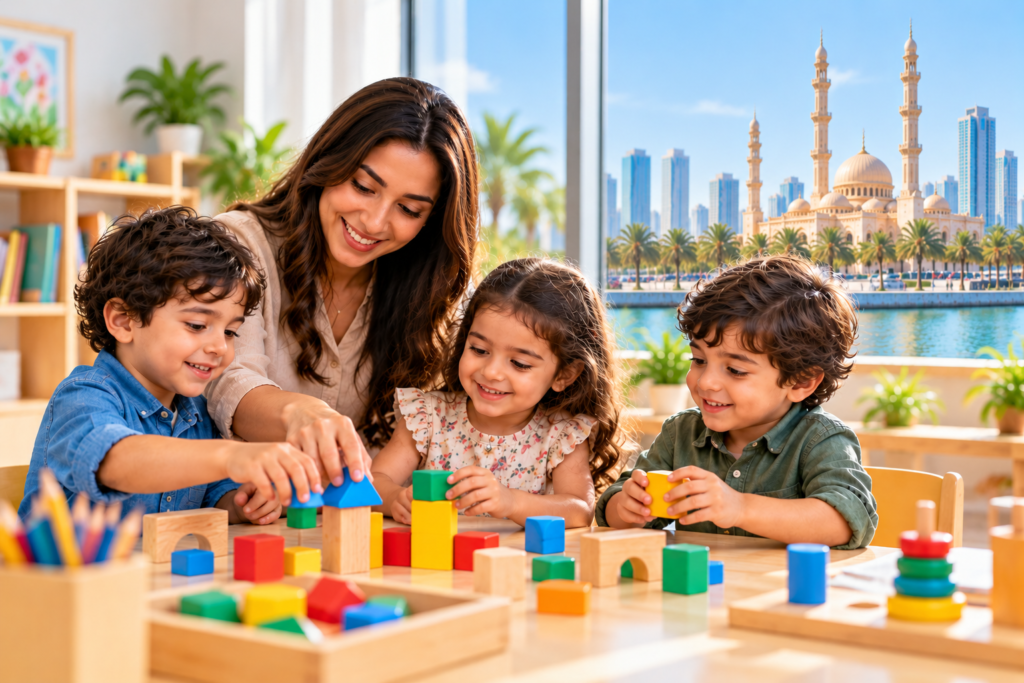 Children in the Preschool room at a kindergarten in Sharjah